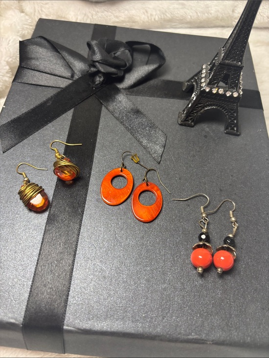 Unbranded Jewelry - Three Pairs of Orange Drop Earrings Women's Fashion Jewelry